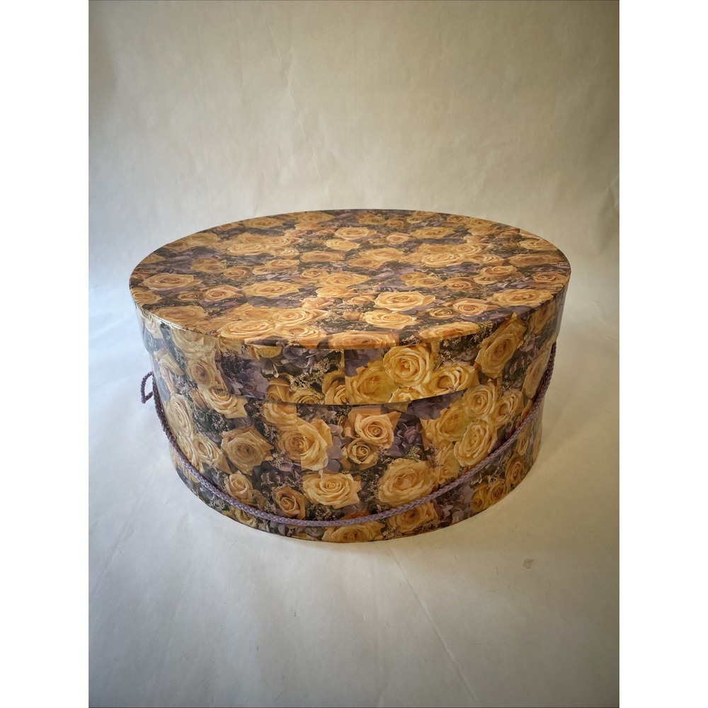 Victorian Roses & Cherubs Hat Box 1999 Floral Round   16"  Circumference X 7" H